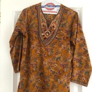 Orange Floral Indian Kurti